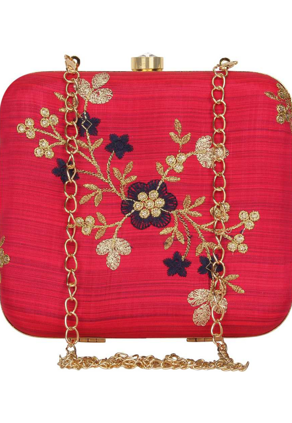 Pink Synthetic Embroidered Clutch 225634