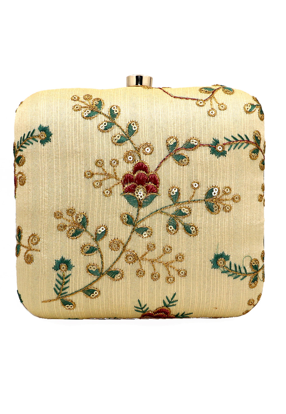 Golden Synthetic Embroidered Clutch 225636