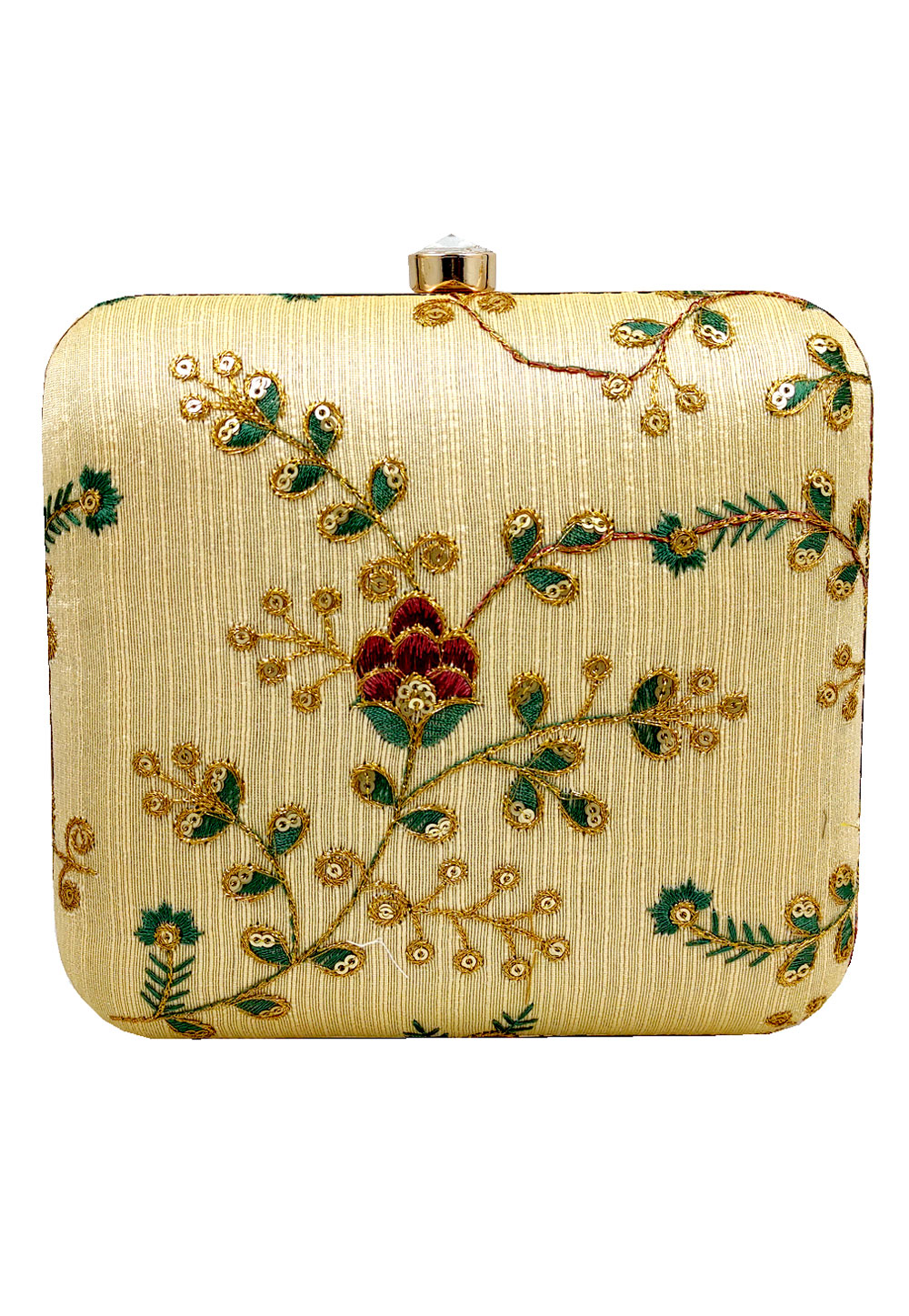 Golden Synthetic Embroidered Clutch 225639