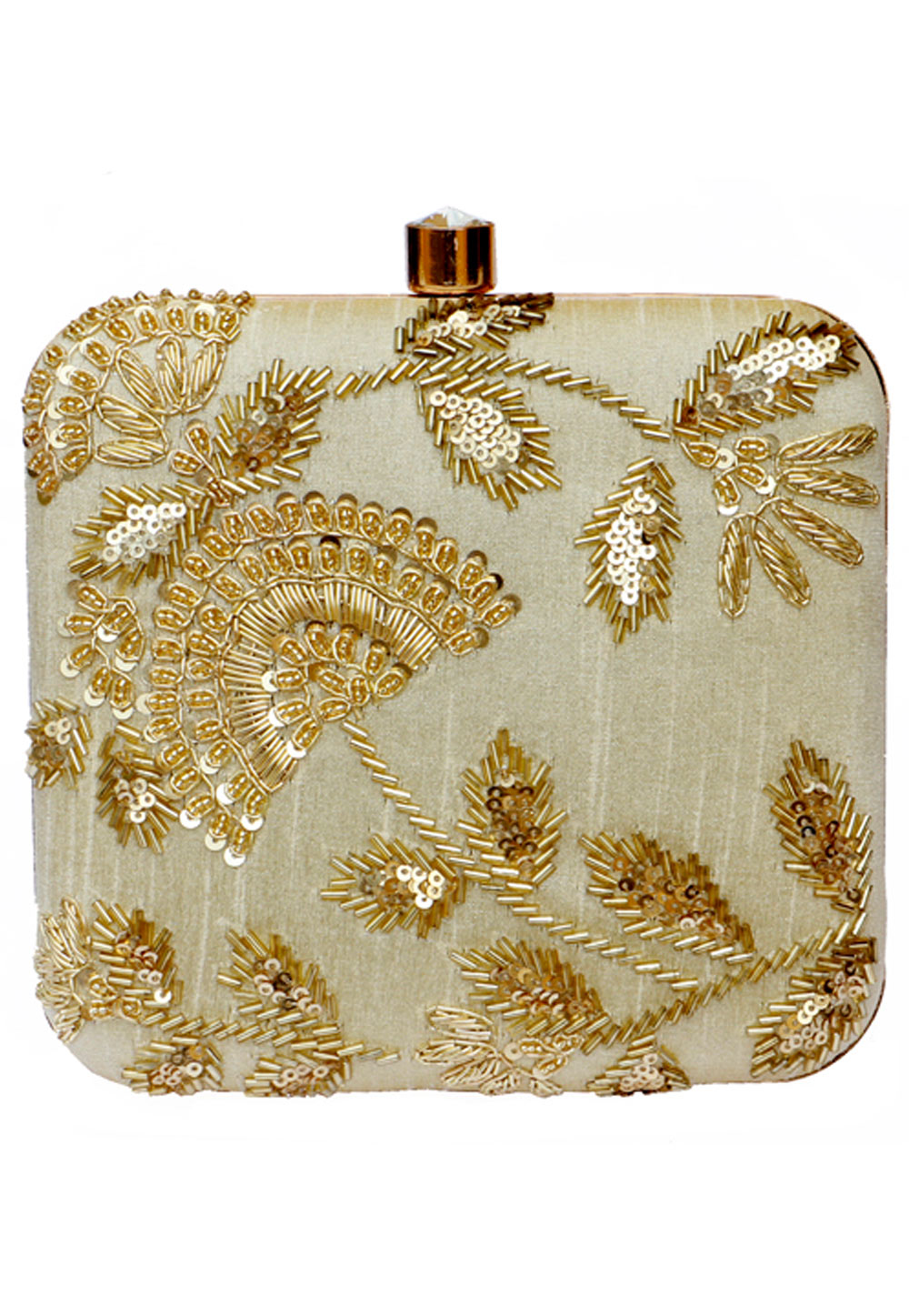 Off White Synthetic Embroidered Clutch 225648