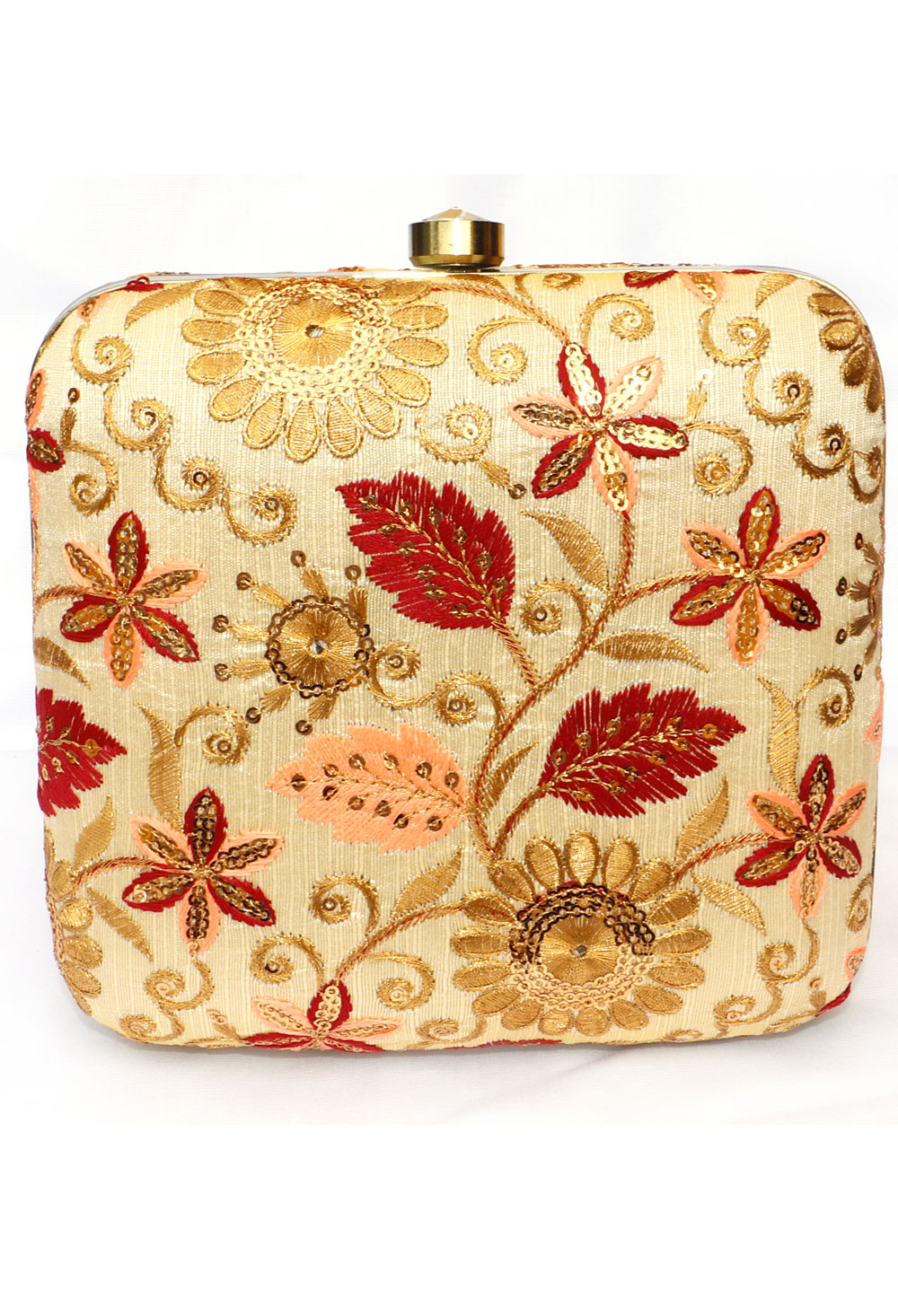 Golden Synthetic Embroidered Clutch 225649