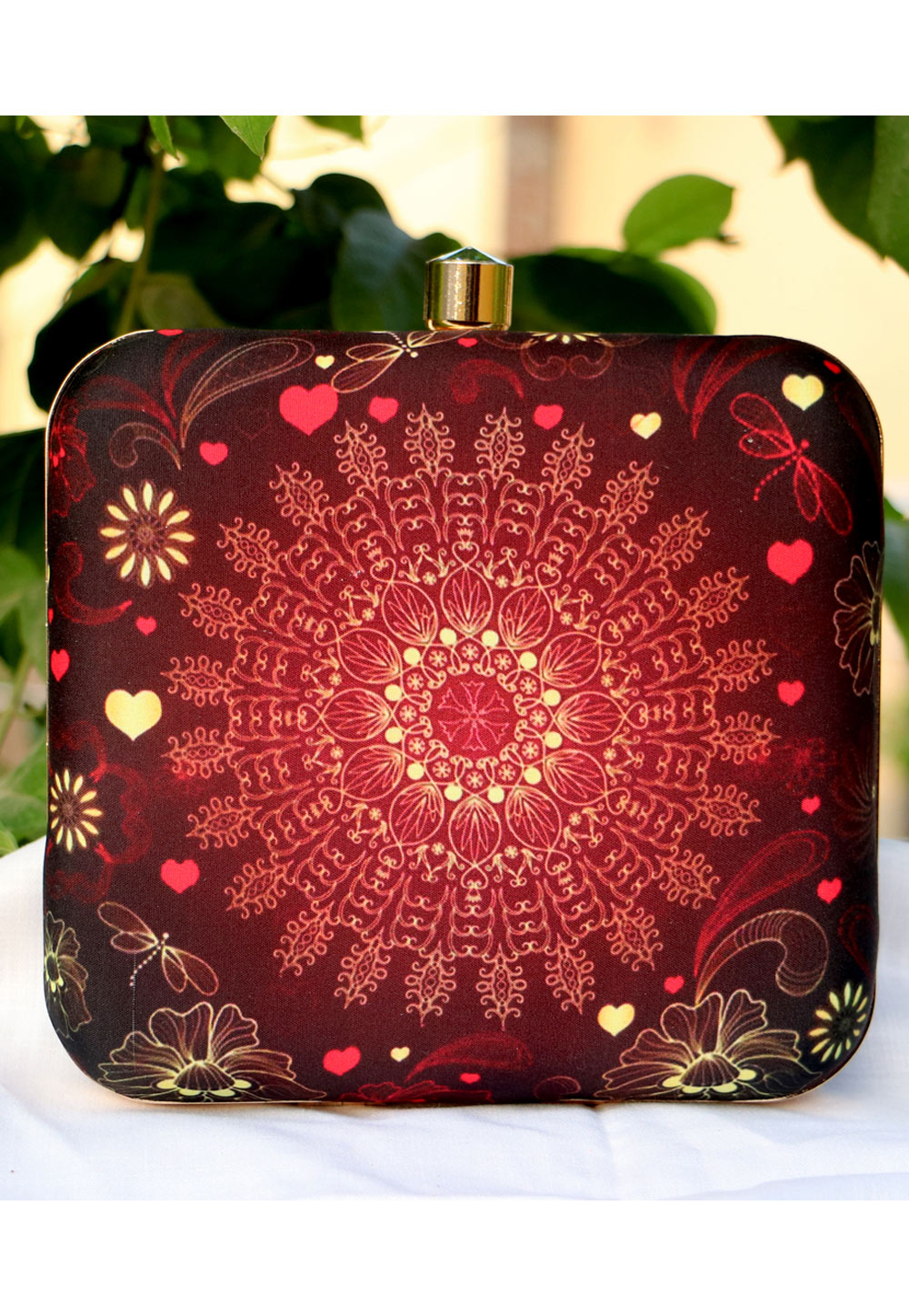 Maroon Synthetic Embroidered Clutch 225658