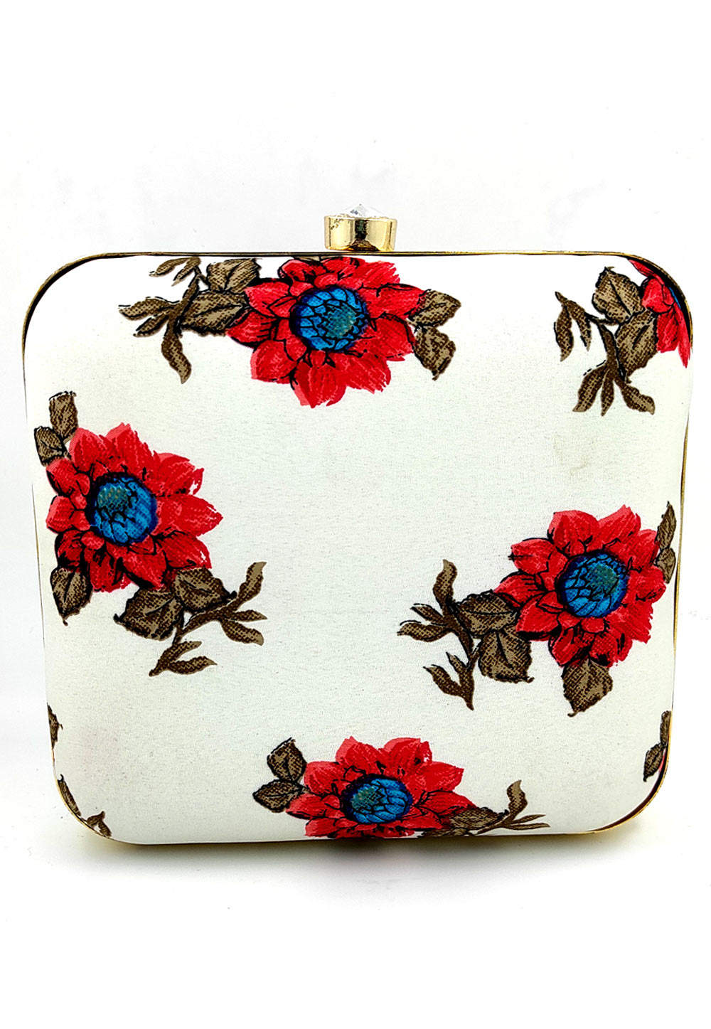 Off White Synthetic Printed Clutch 225660