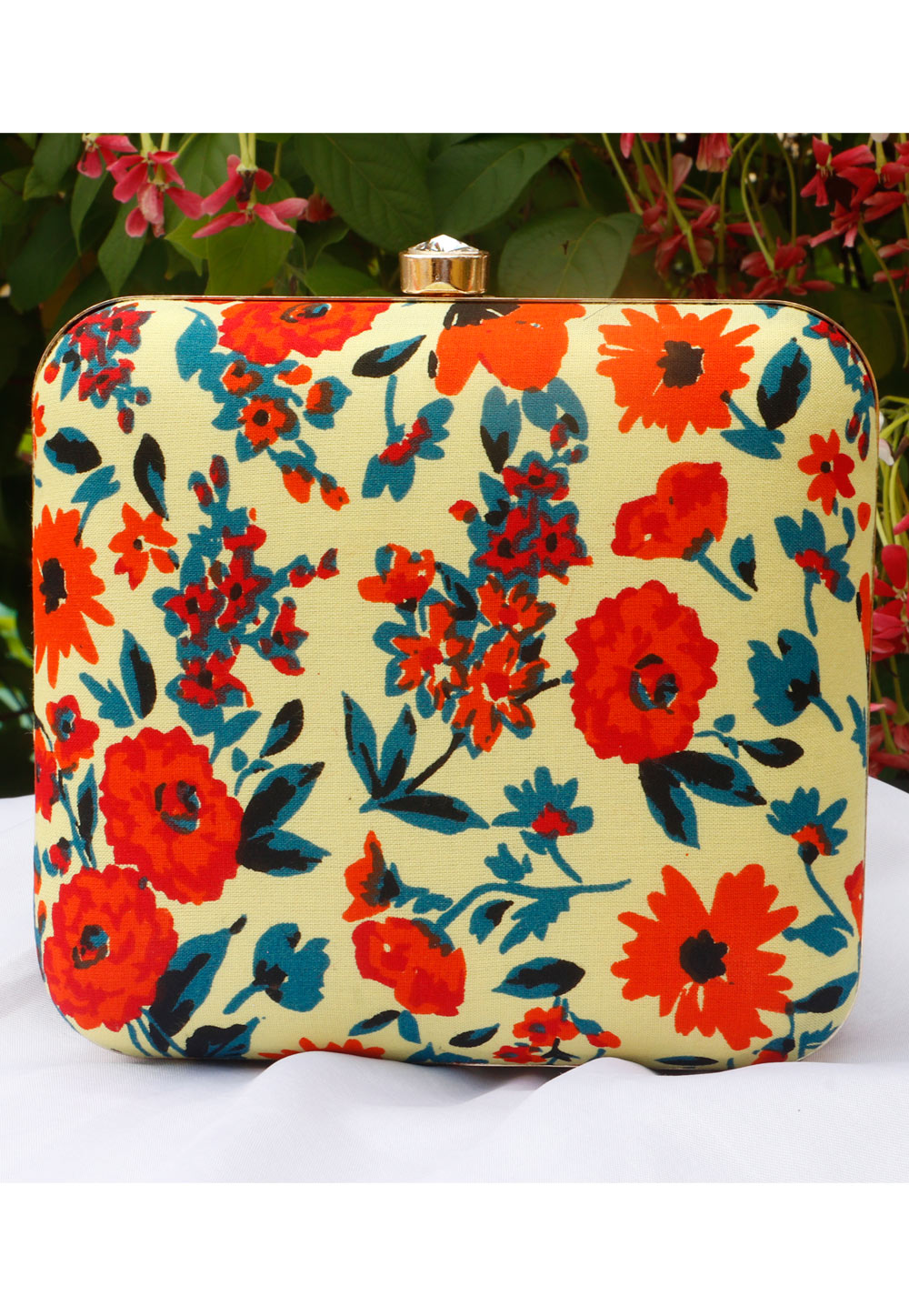 Yellow Synthetic Printed Clutch 225681