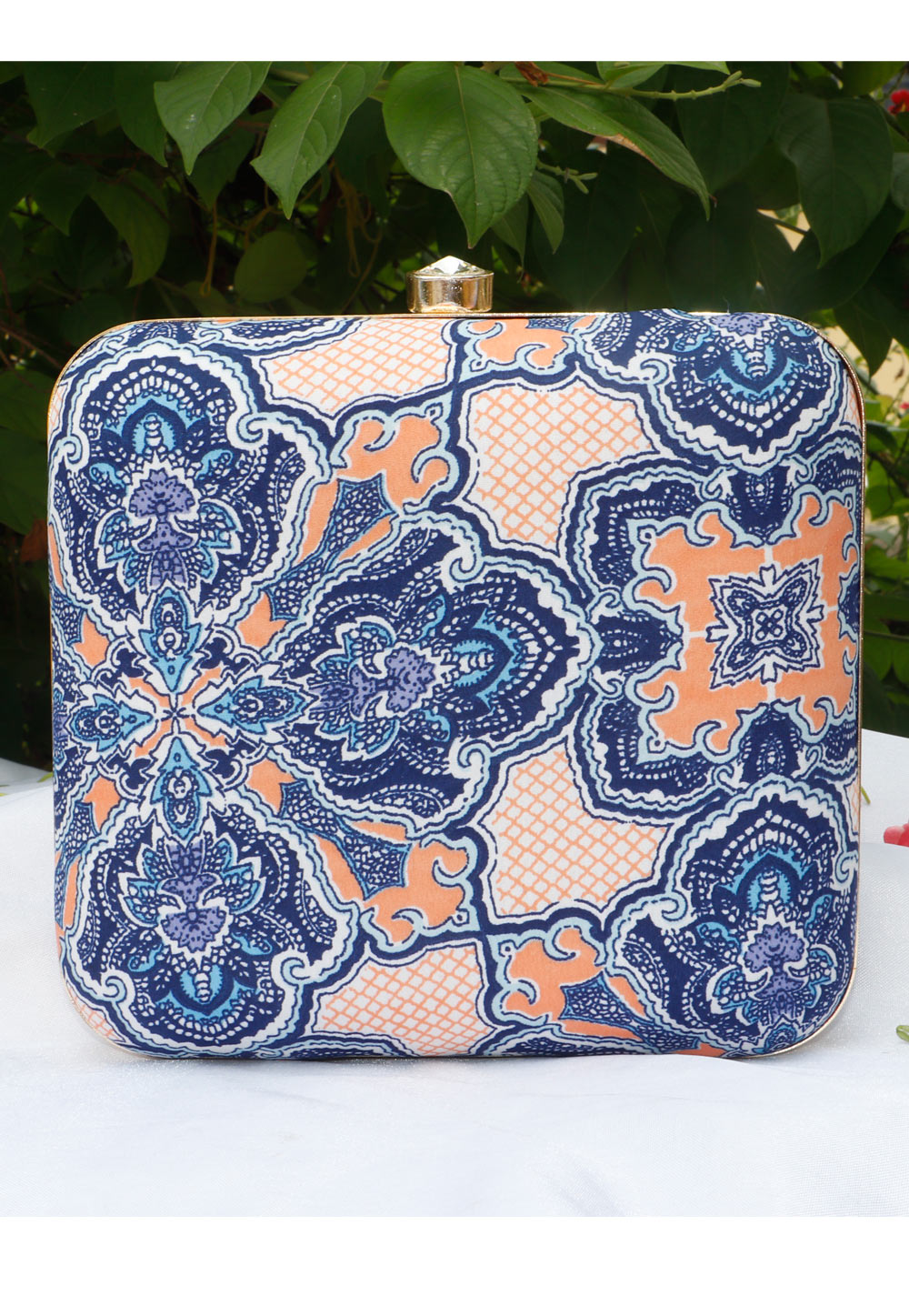 Blue Synthetic Printed Clutch 225693