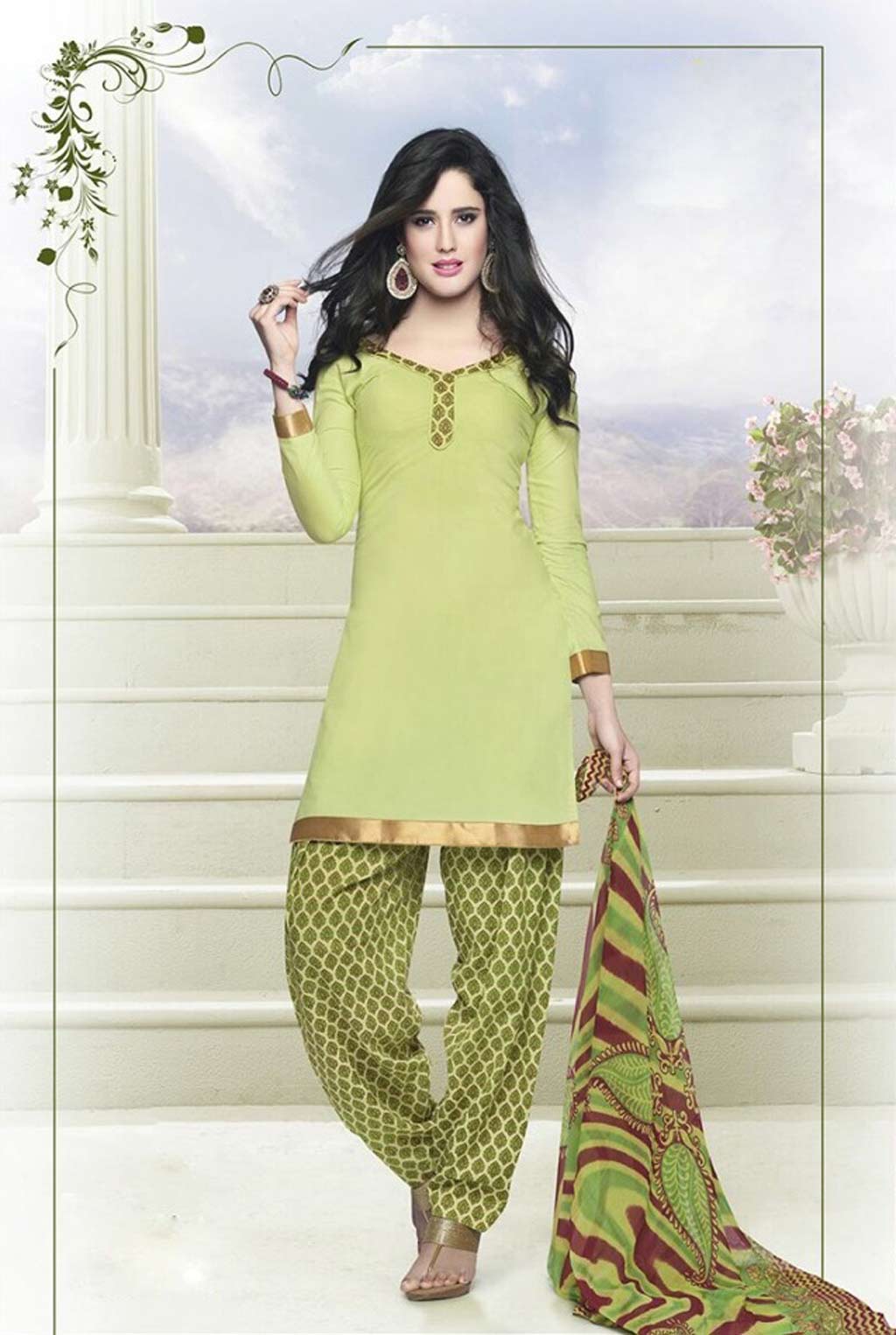 Light Green Cotton Punjabi Salwar Kameez 57459
