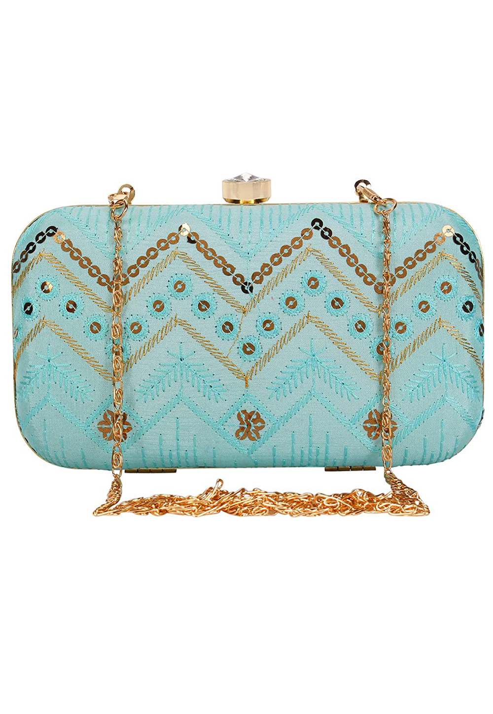 Sky Blue Synthetic Embroidered Clutch 225768