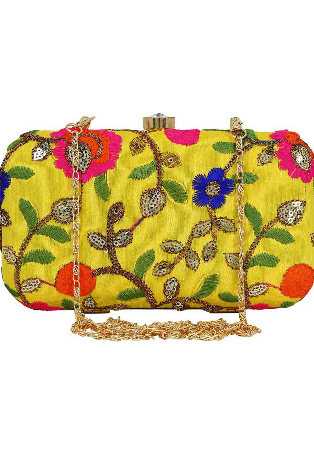 Yellow Synthetic Embroidered Clutch 225769