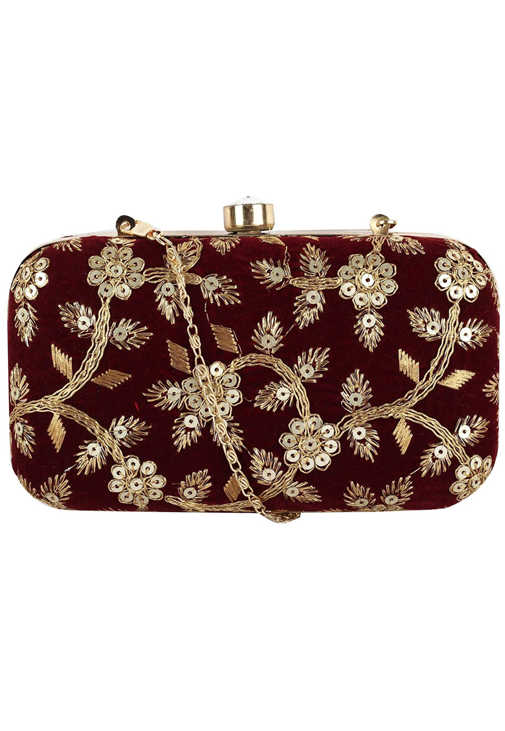 Maroon Synthetic Embroidered Clutch 225770