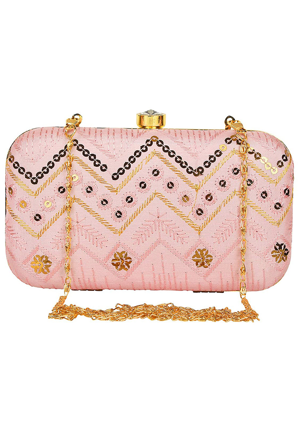 Pink Synthetic Embroidered Clutch 225774