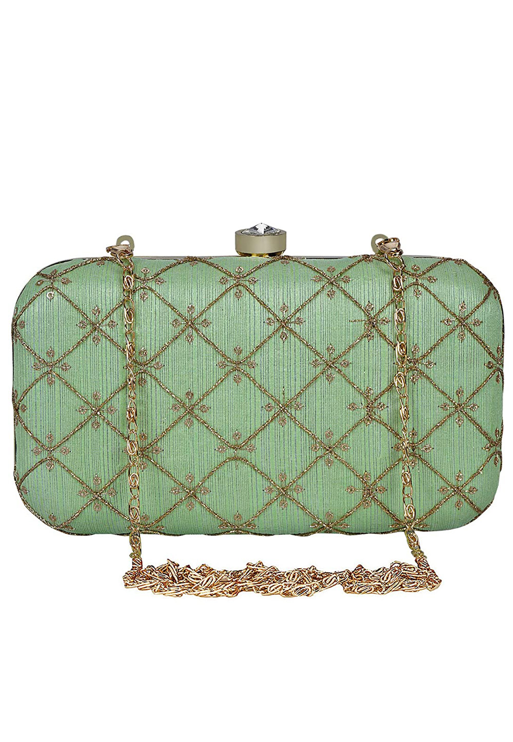 Green Synthetic Embroidered Clutch 225778