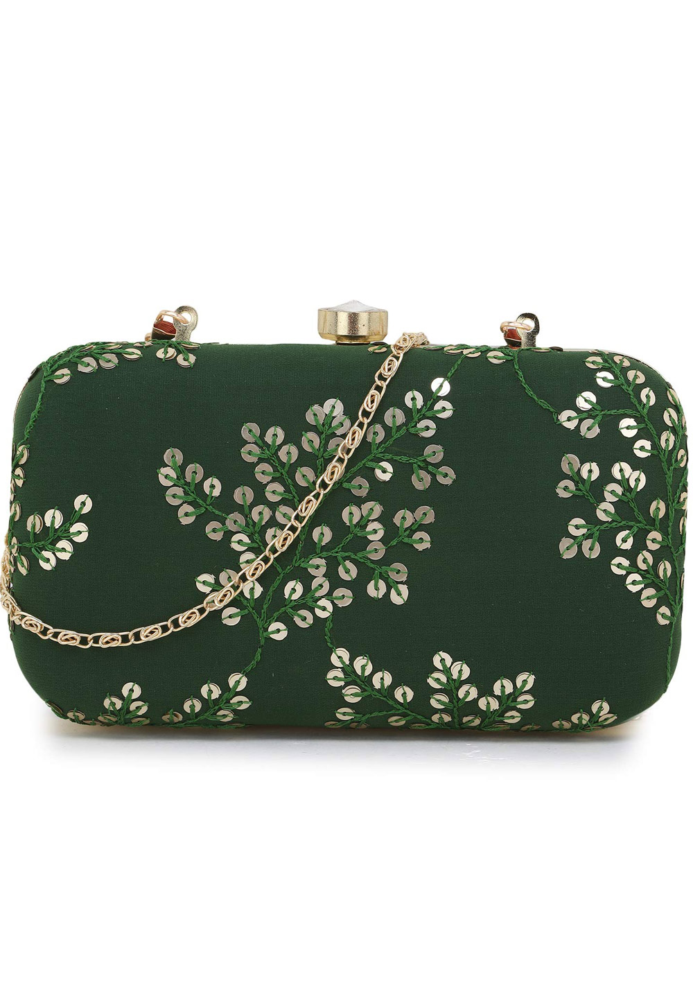 Green Synthetic Embroidered Clutch 225780