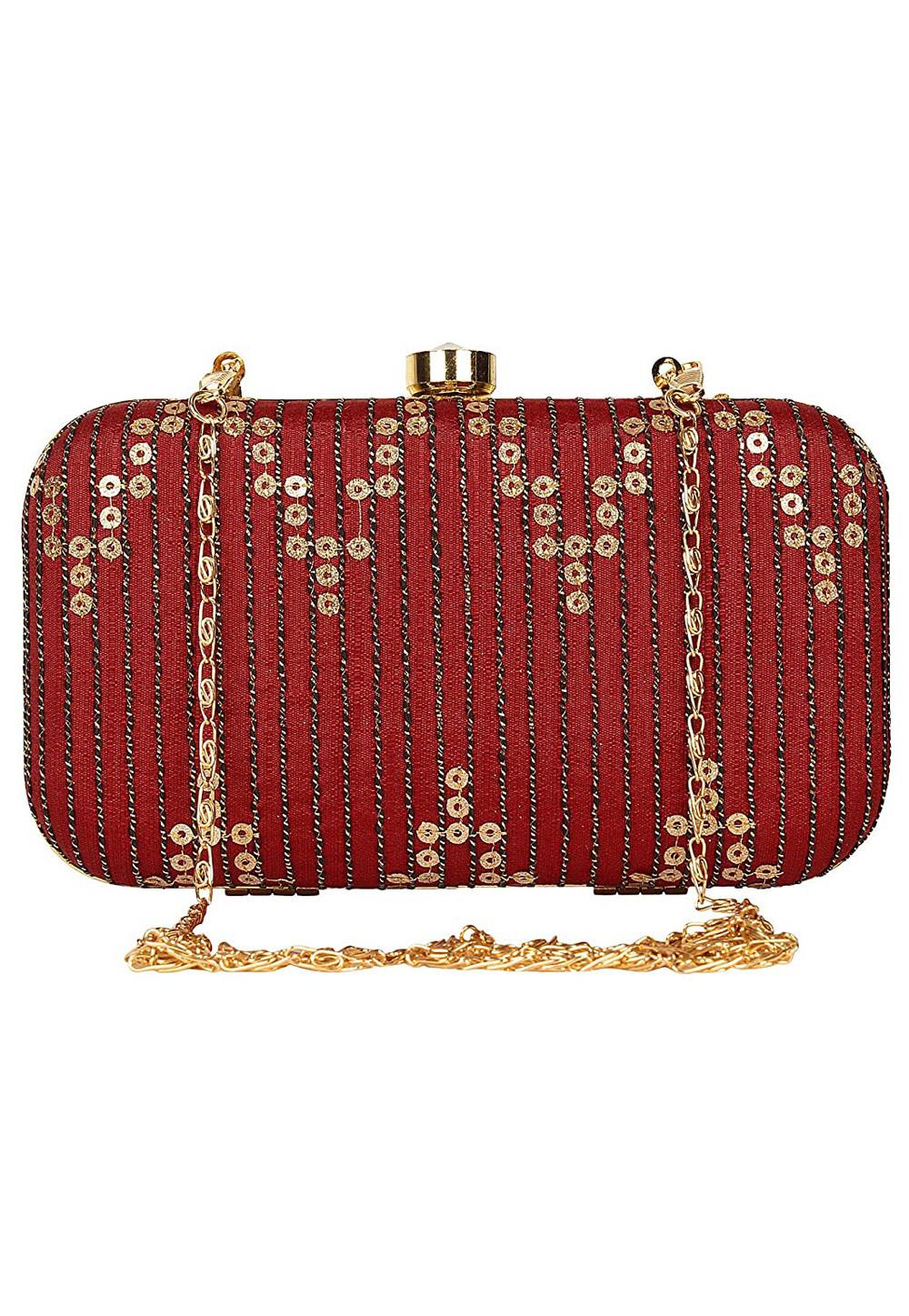 Maroon Synthetic Embroidered Clutch 225782
