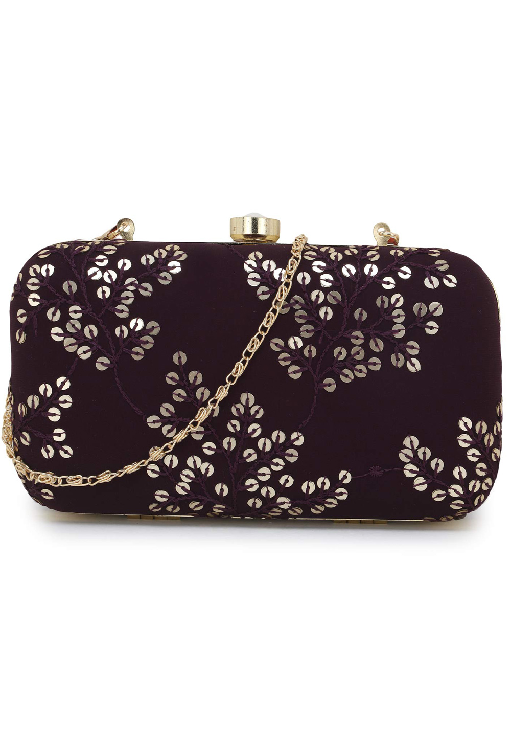 Wine Synthetic Embroidered Clutch 225783
