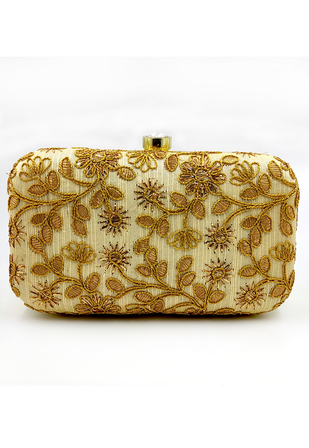 Golden Synthetic Embroidered Clutch 225788
