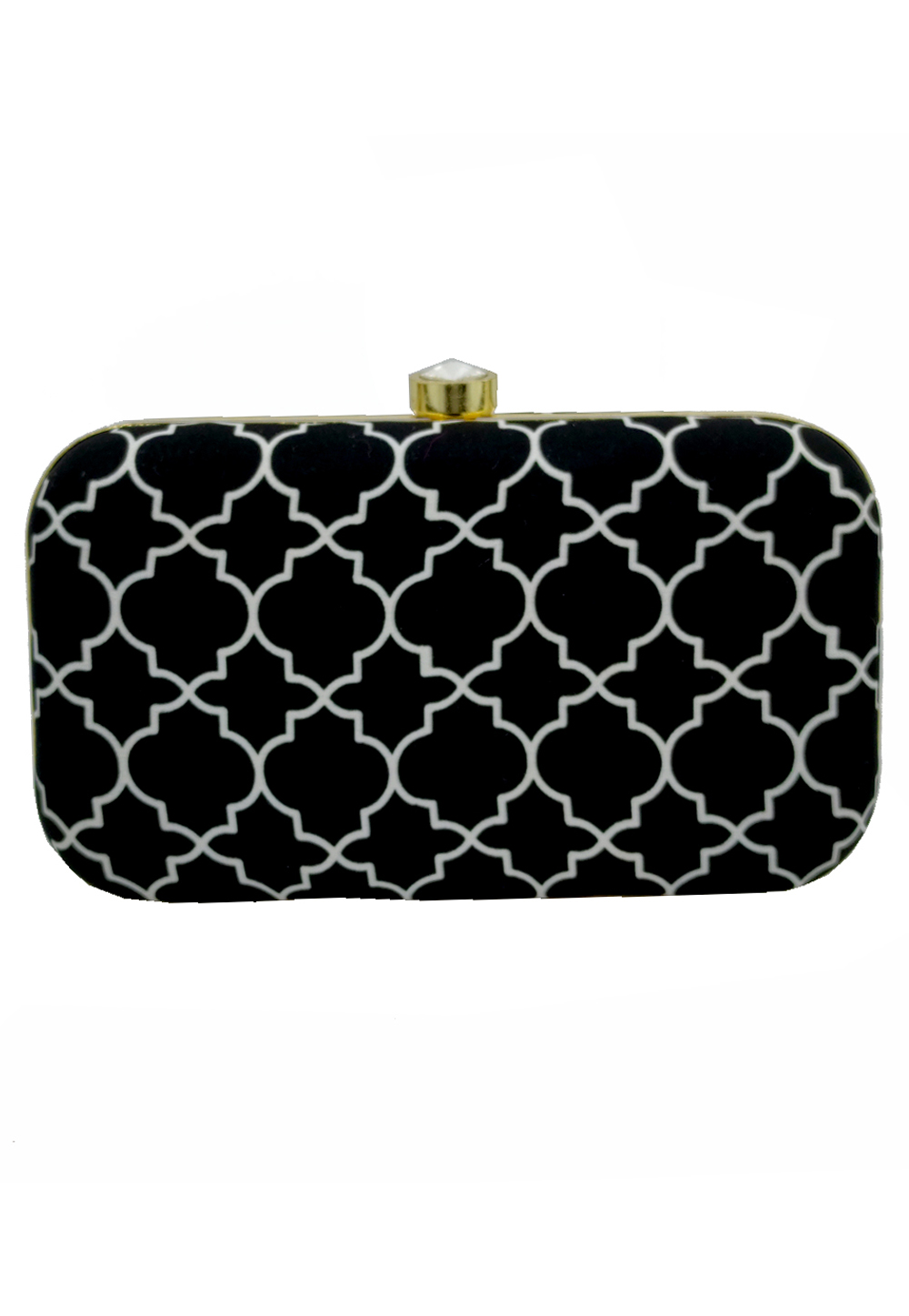 Black Synthetic Embroidered Clutch 225789