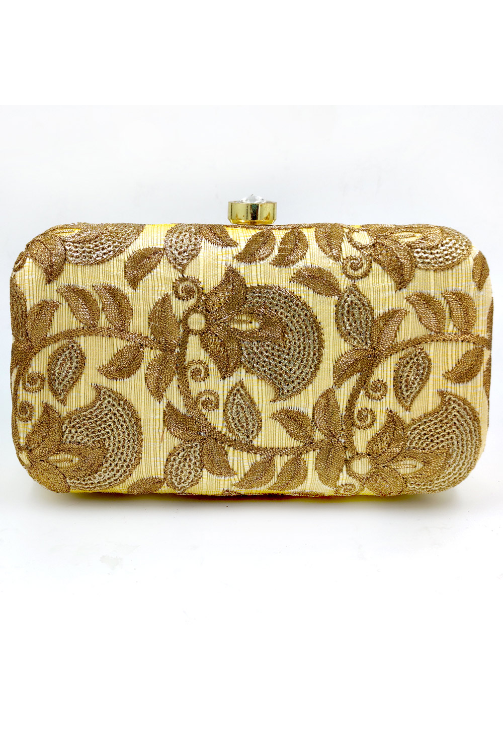 Golden Synthetic Embroidered Clutch 225792