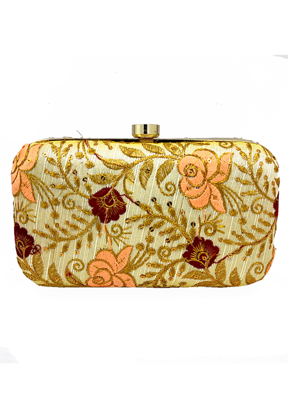 Golden Synthetic Embroidered Clutch 225793