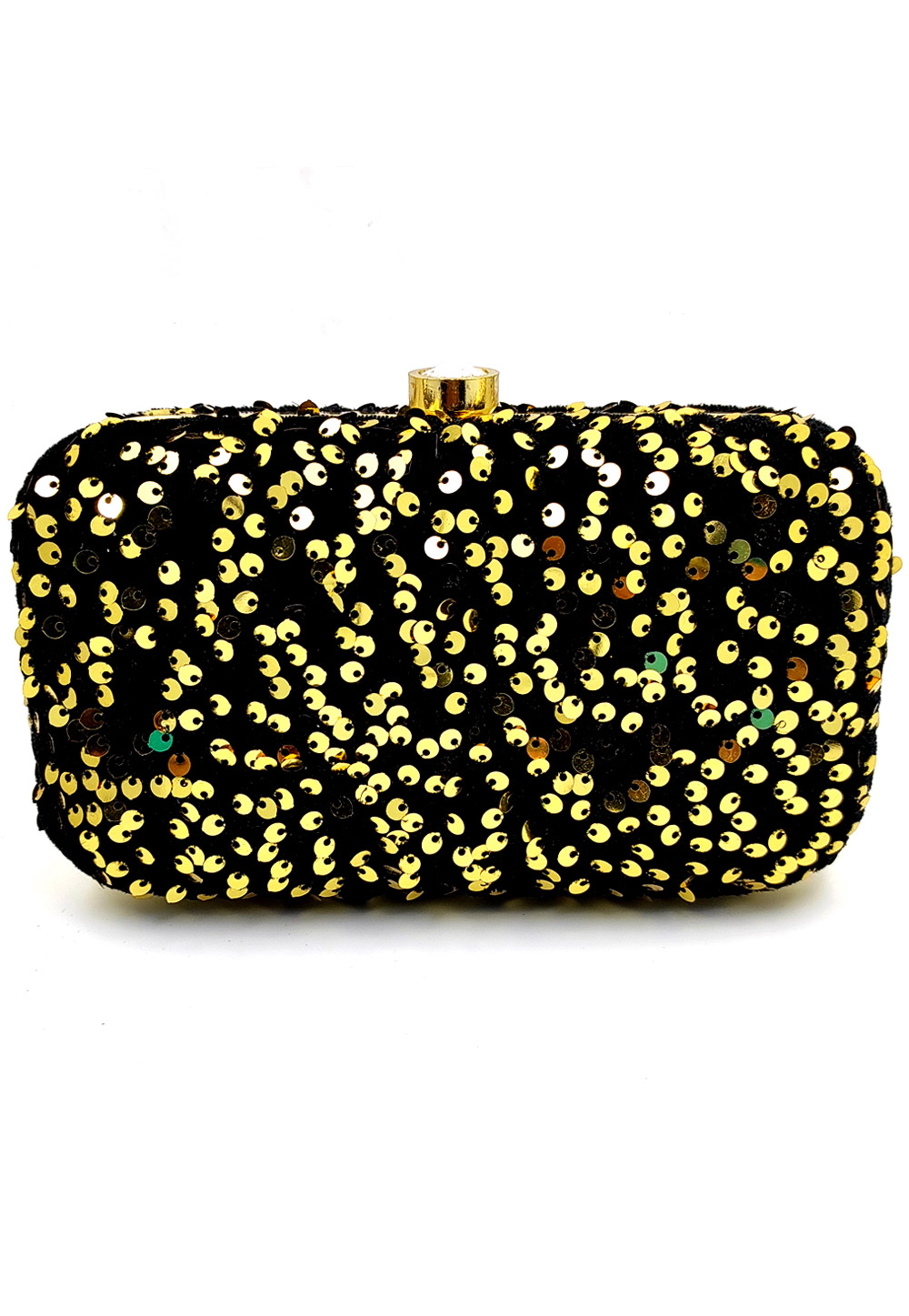 Black Synthetic Embroidered Clutch 225795