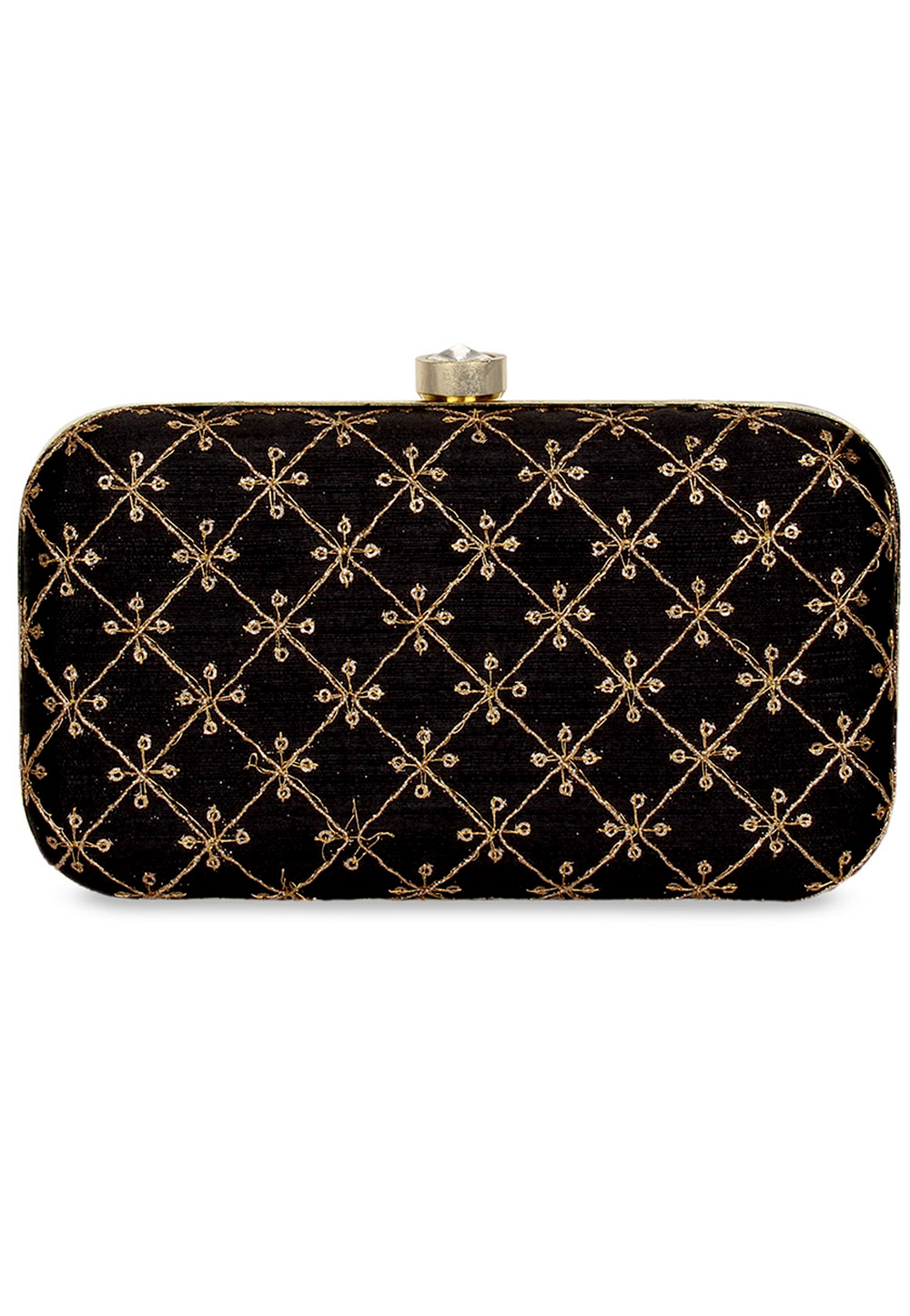 Black Synthetic Embroidered Clutch 225800