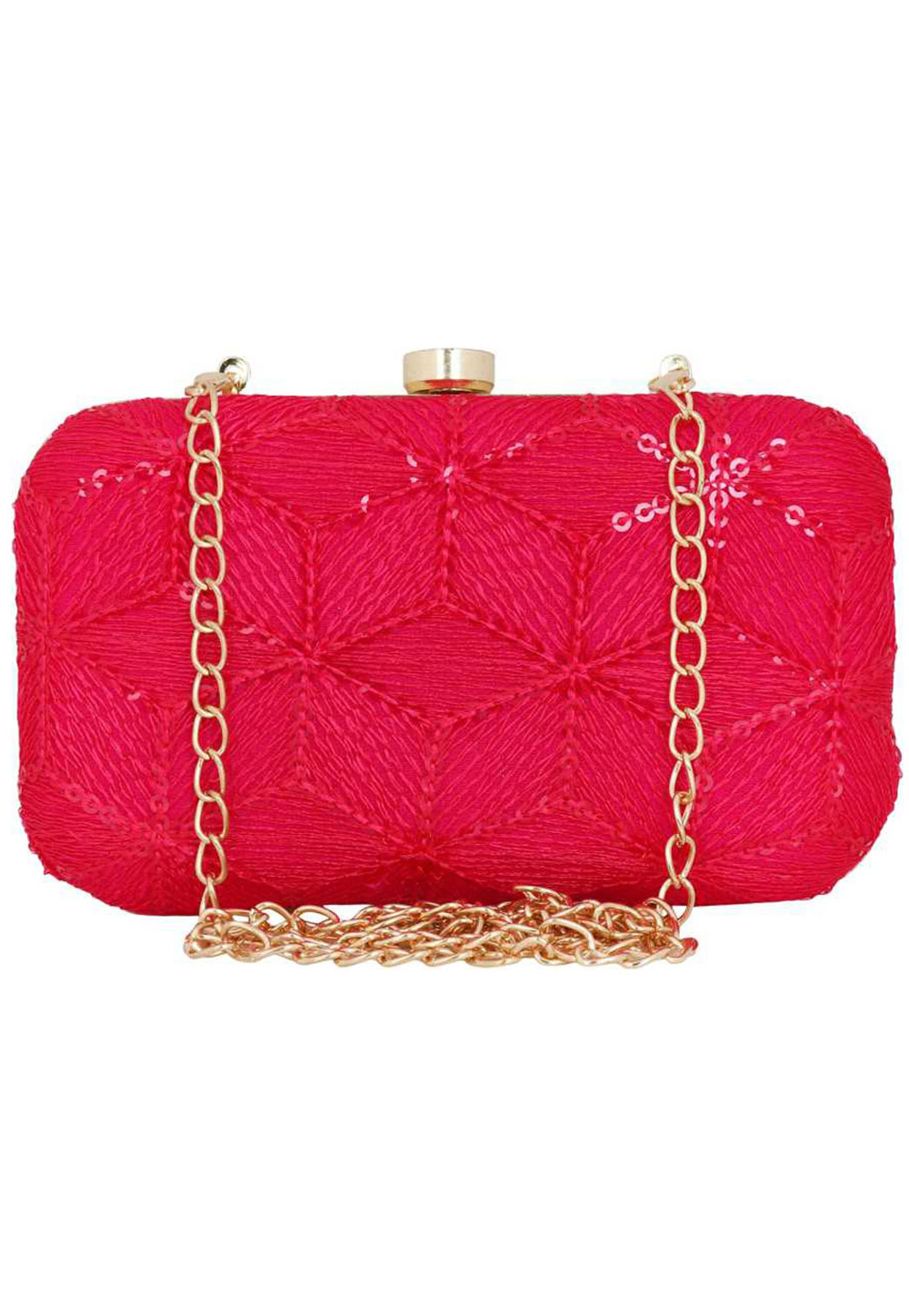 Pink Synthetic Embroidered Clutch 225803