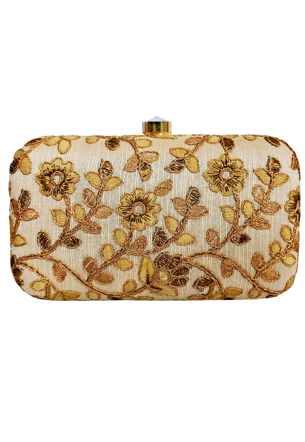Golden Synthetic Embroidered Clutch 225808