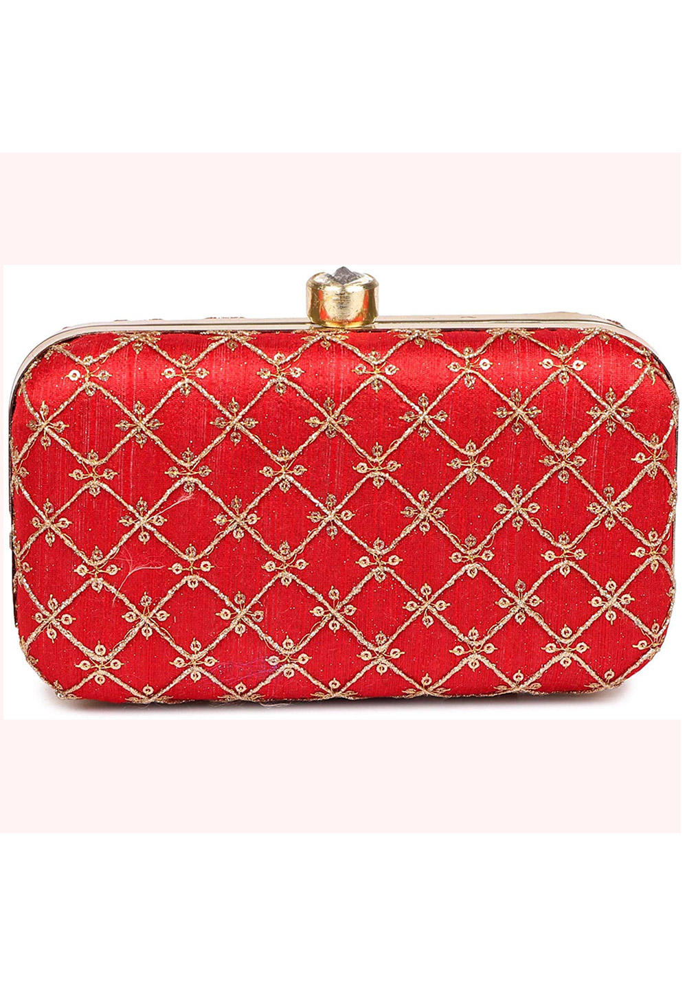 Red Synthetic Embroidered Clutch 225809