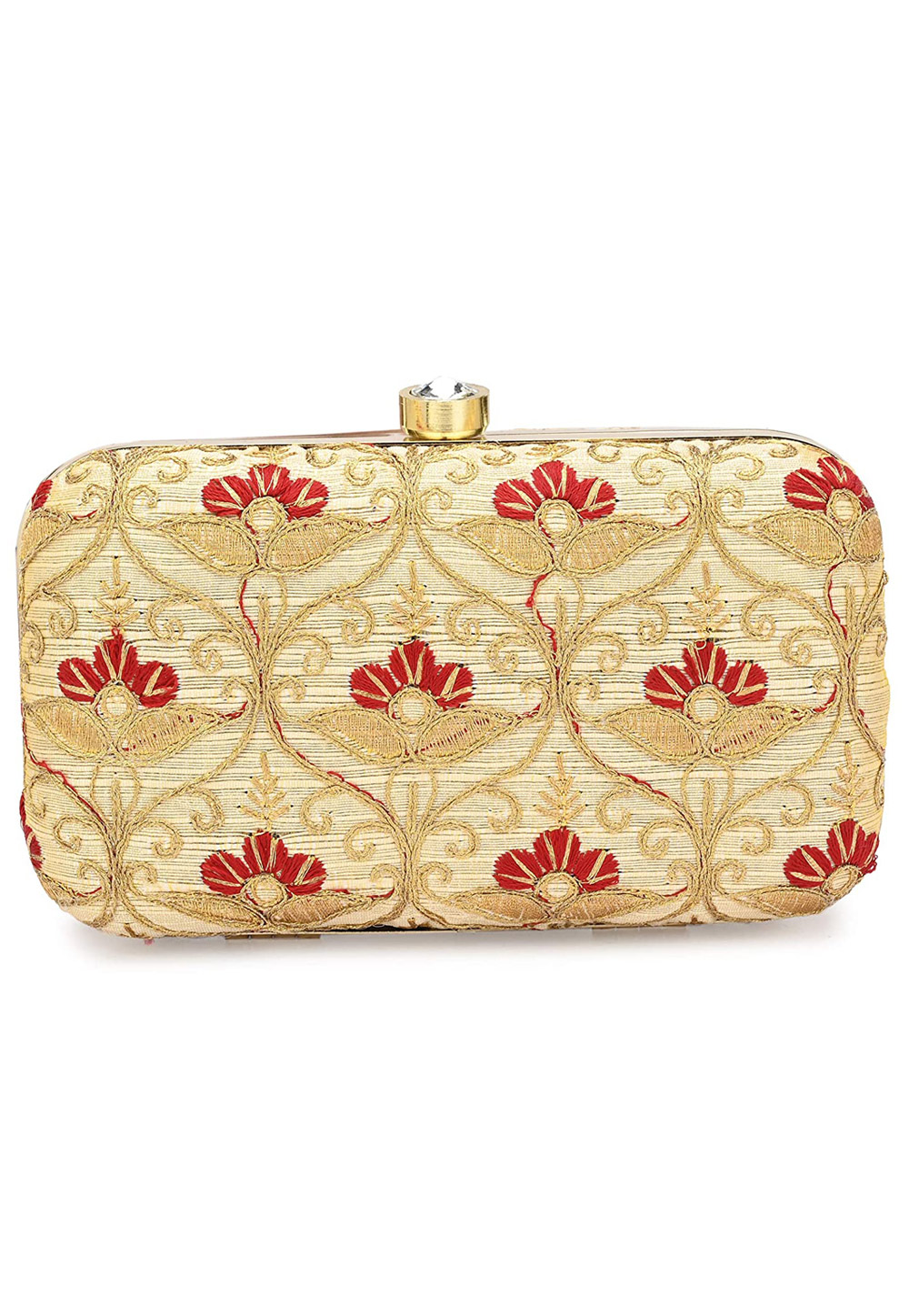 Golden Synthetic Embroidered Clutch 225810