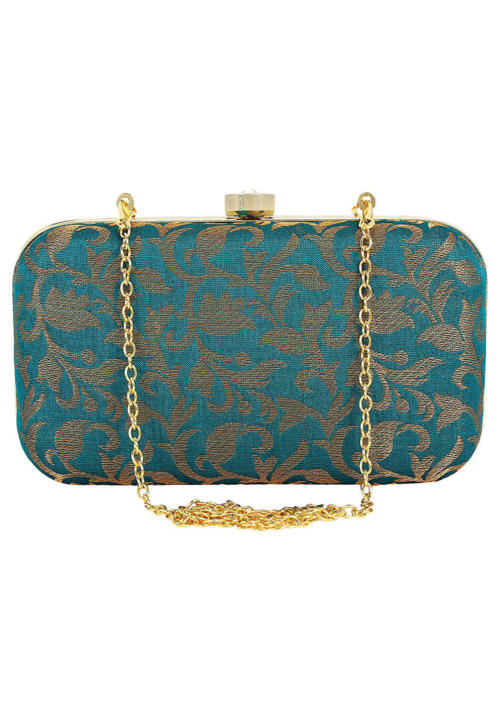 Teal Synthetic Embroidered Clutch 225811
