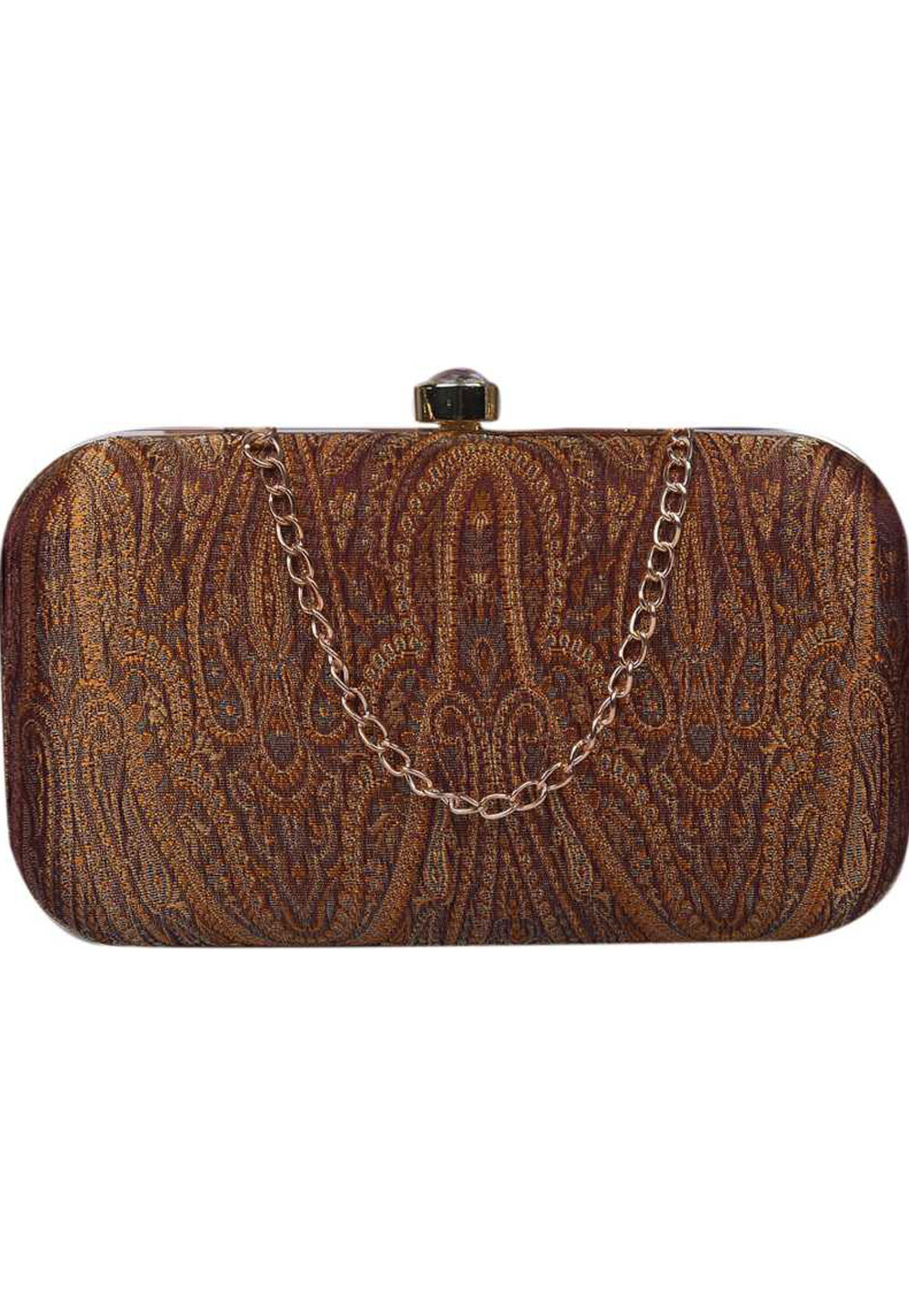 Brown Synthetic Embroidered Clutch 225812