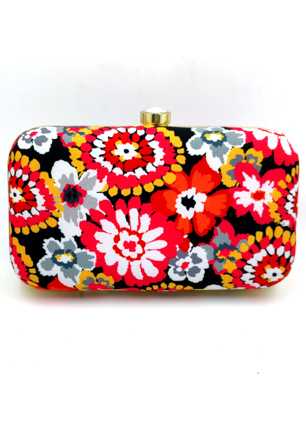 Black Synthetic Embroidered Clutch 225813