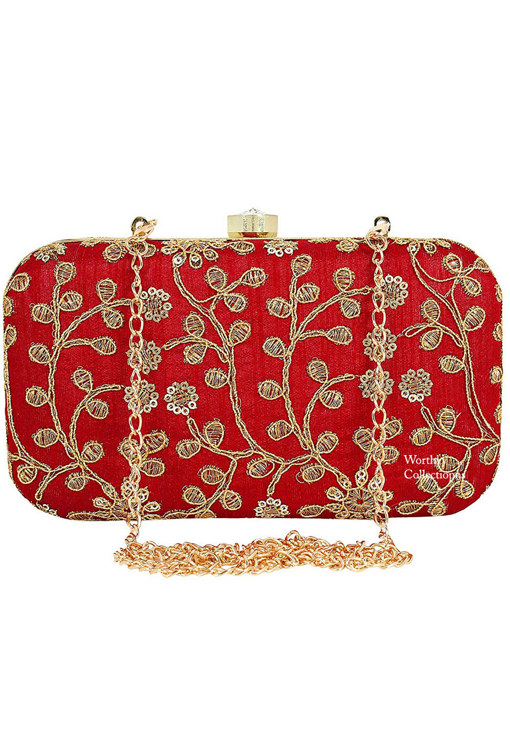 Red Synthetic Embroidered Clutch 225823