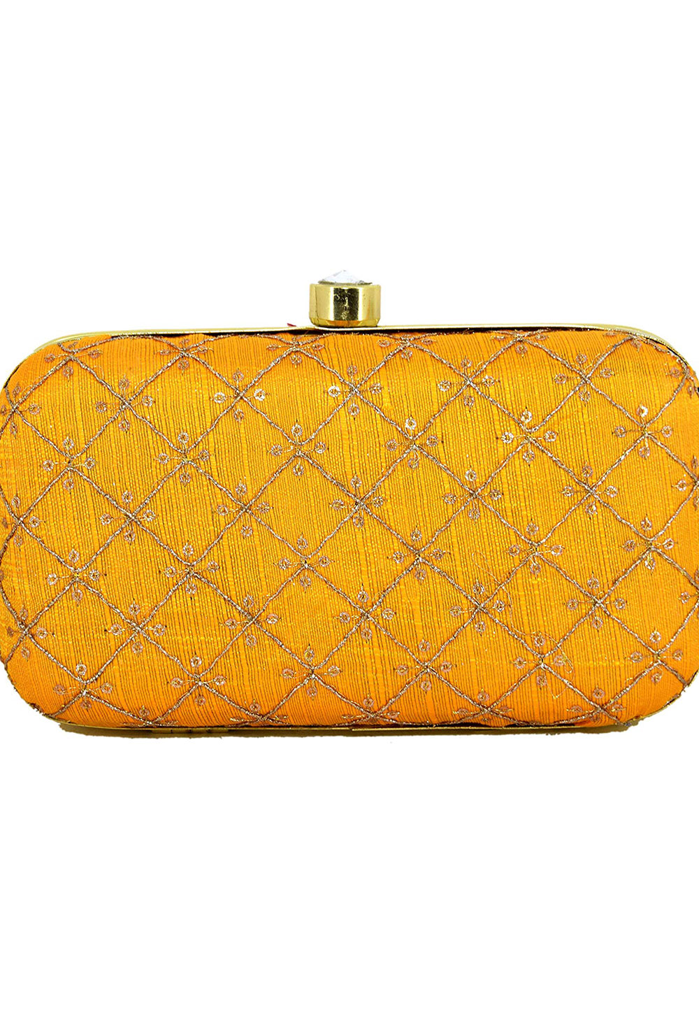 Yellow Synthetic Embroidered Clutch 225824