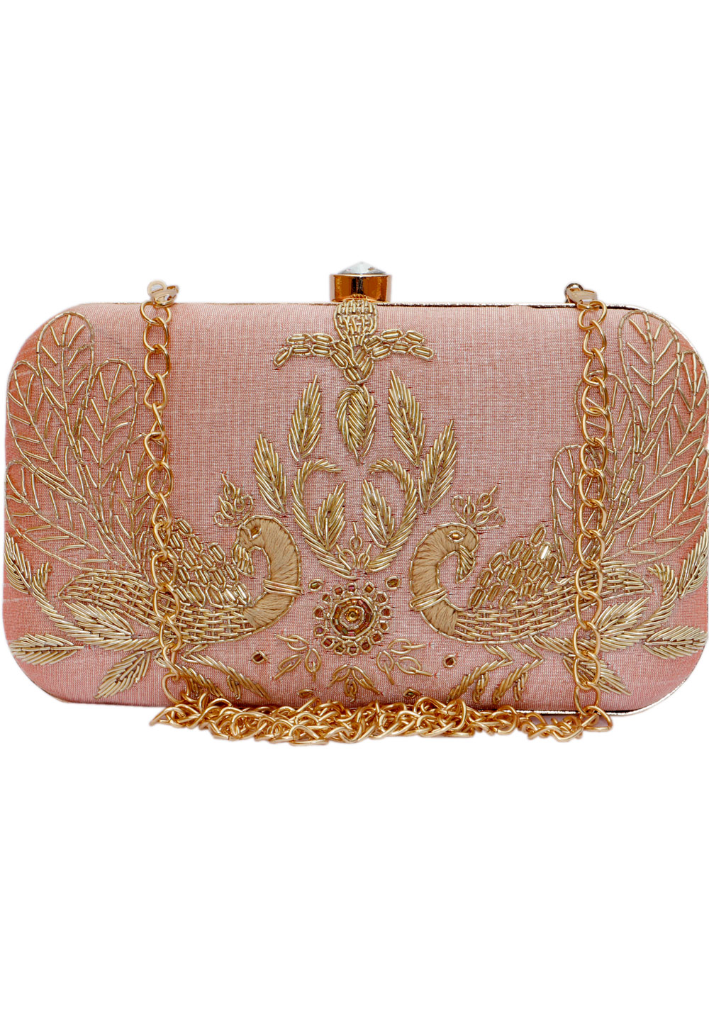 Peach Synthetic Embroidered Clutch 225825
