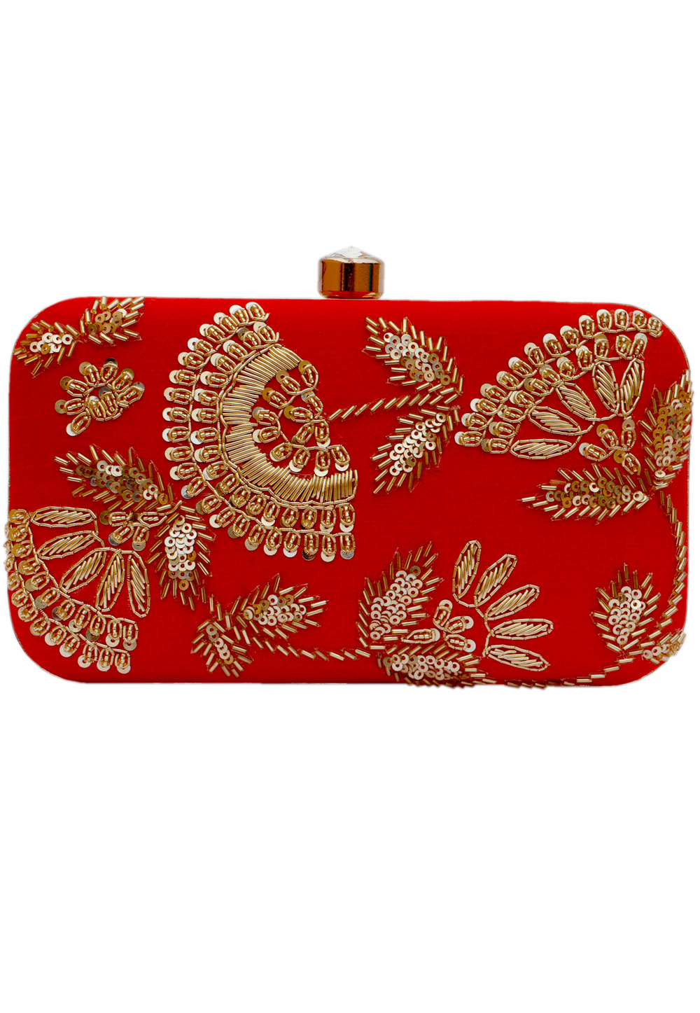 Red Synthetic Embroidered Clutch 225826