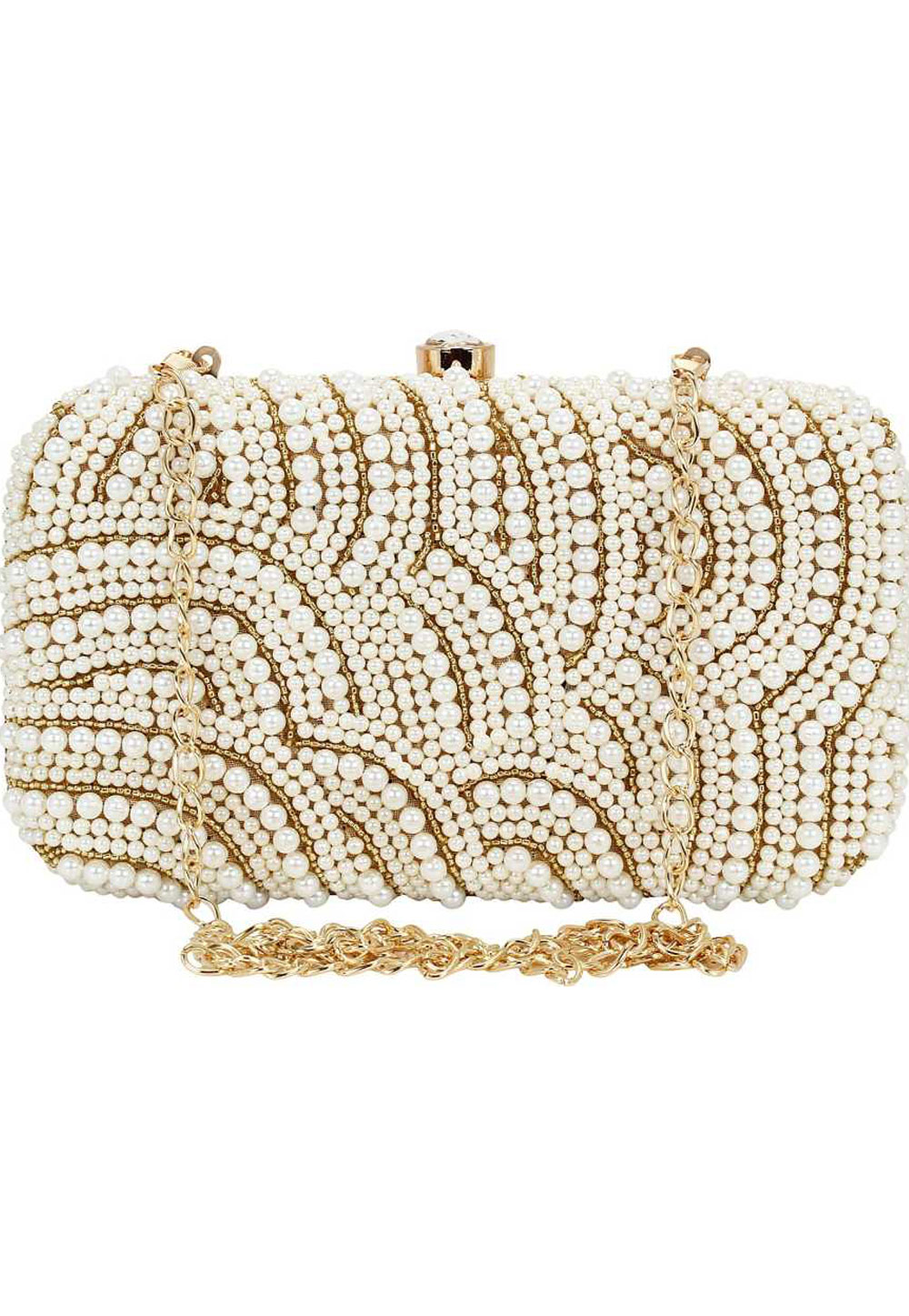 Off White Synthetic Embroidered Clutch 225828