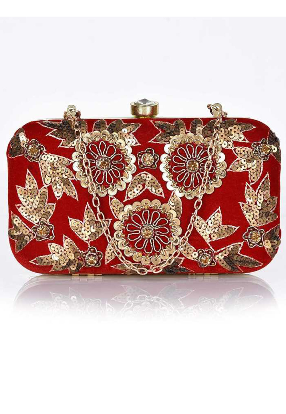 Red Synthetic Embroidered Clutch 225829