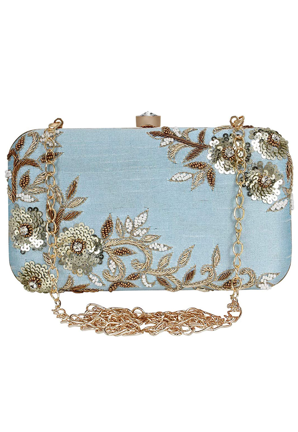 Sky Blue Synthetic Embroidered Clutch 225832