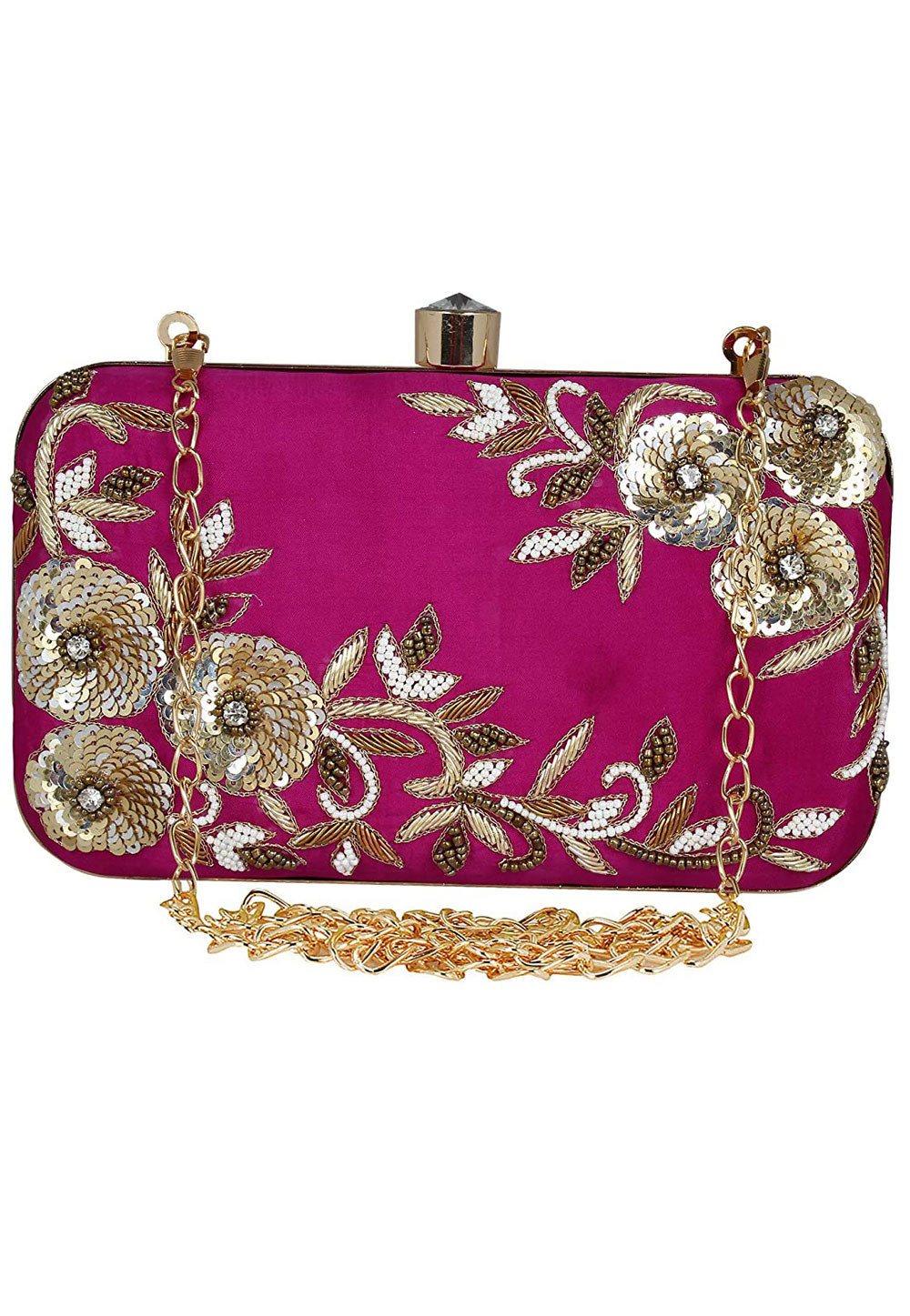 Magenta Synthetic Embroidered Clutch 225833