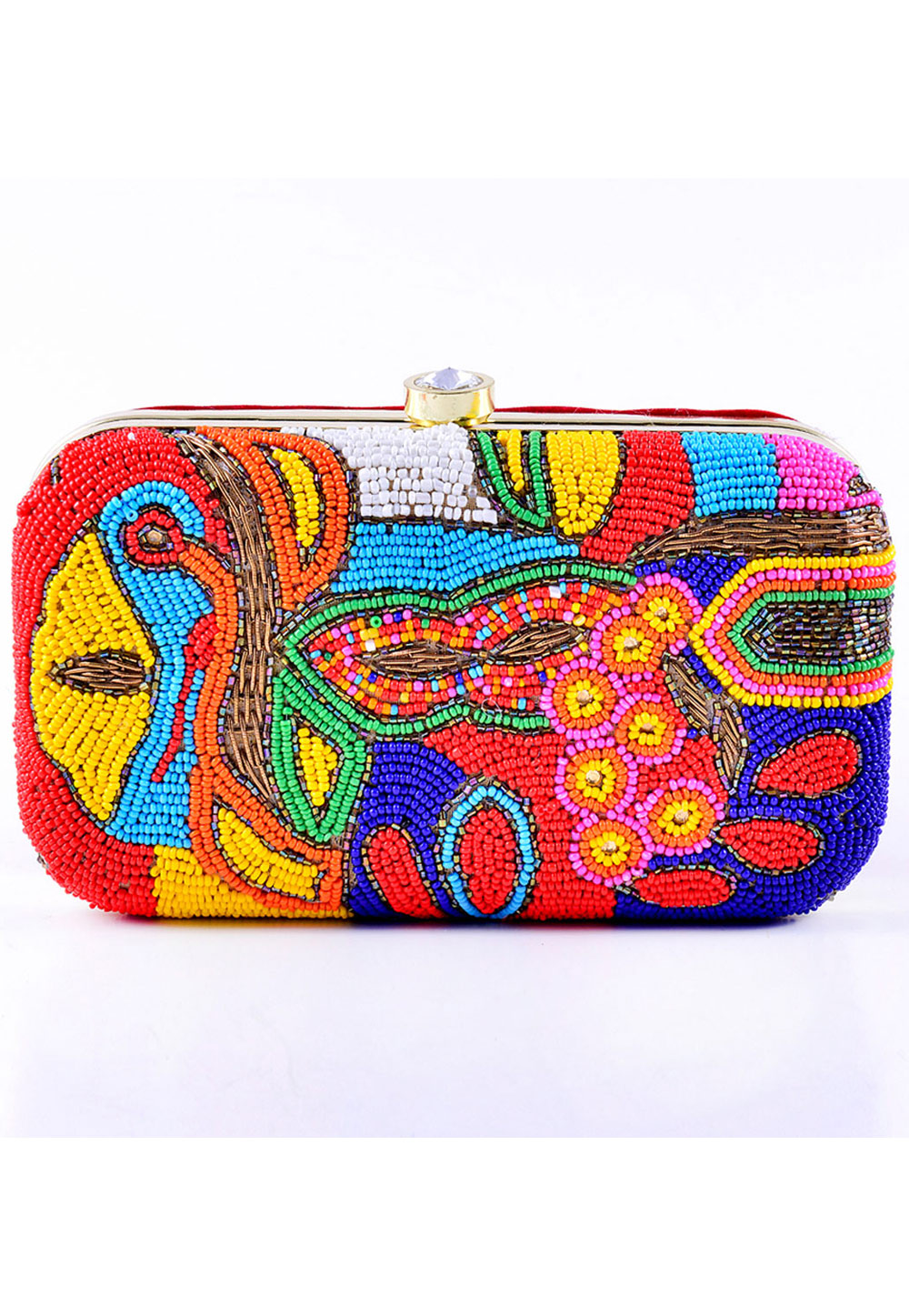 Blue Synthetic Embroidered Clutch 225835