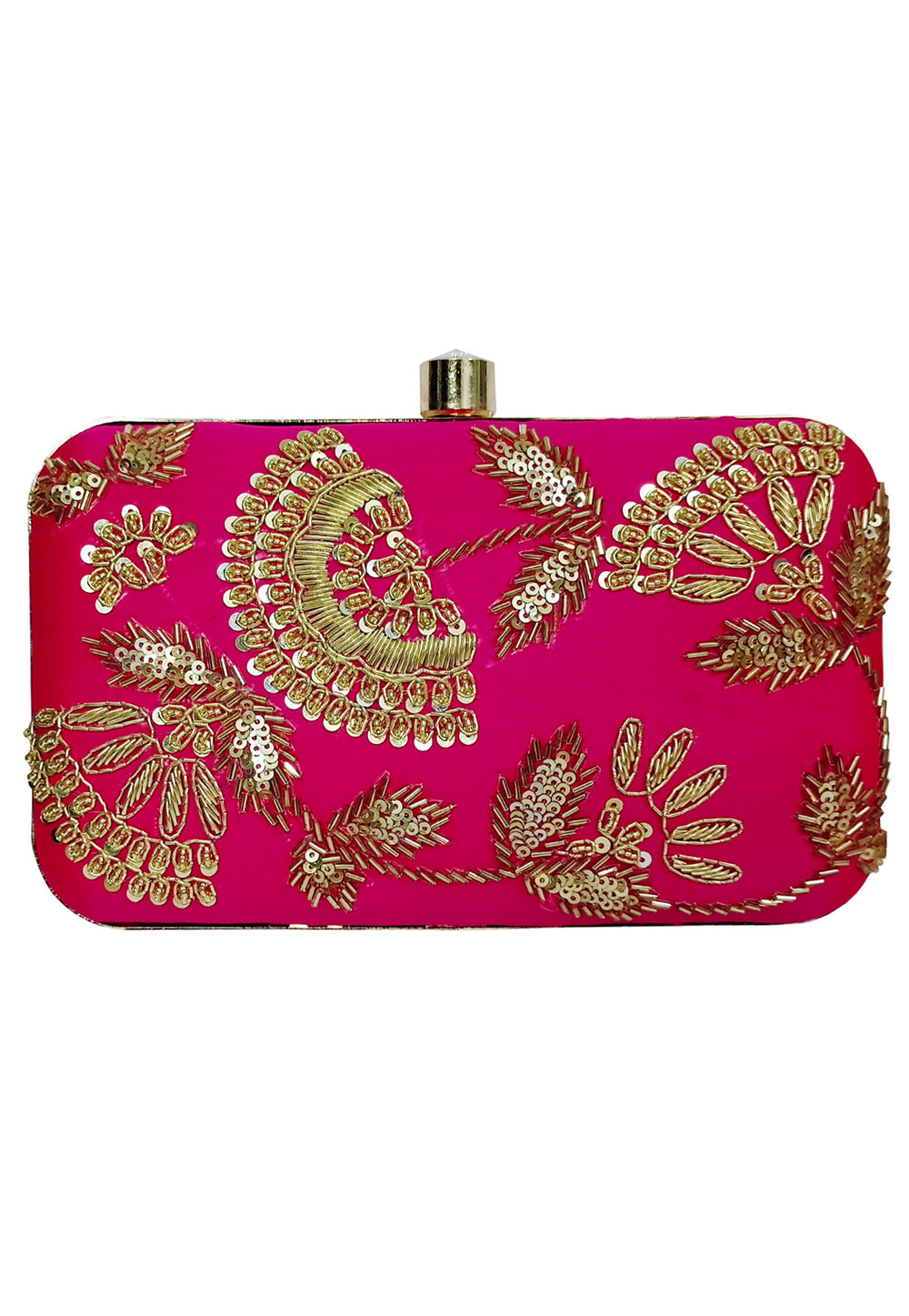 Pink Synthetic Embroidered Clutch 225836