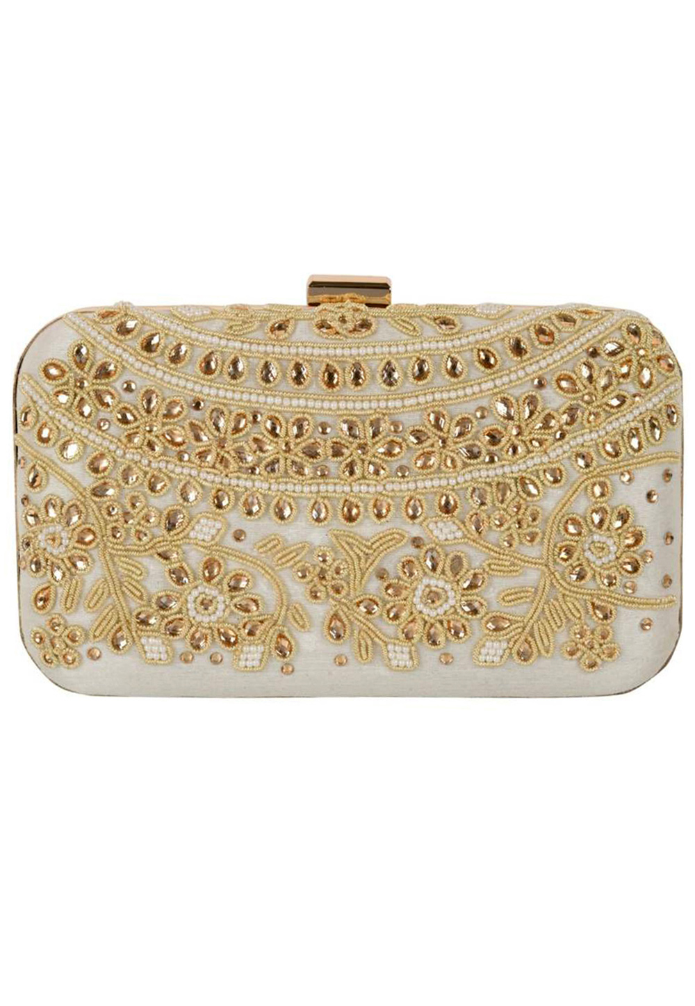 Off White Synthetic Embroidered Clutch 225839