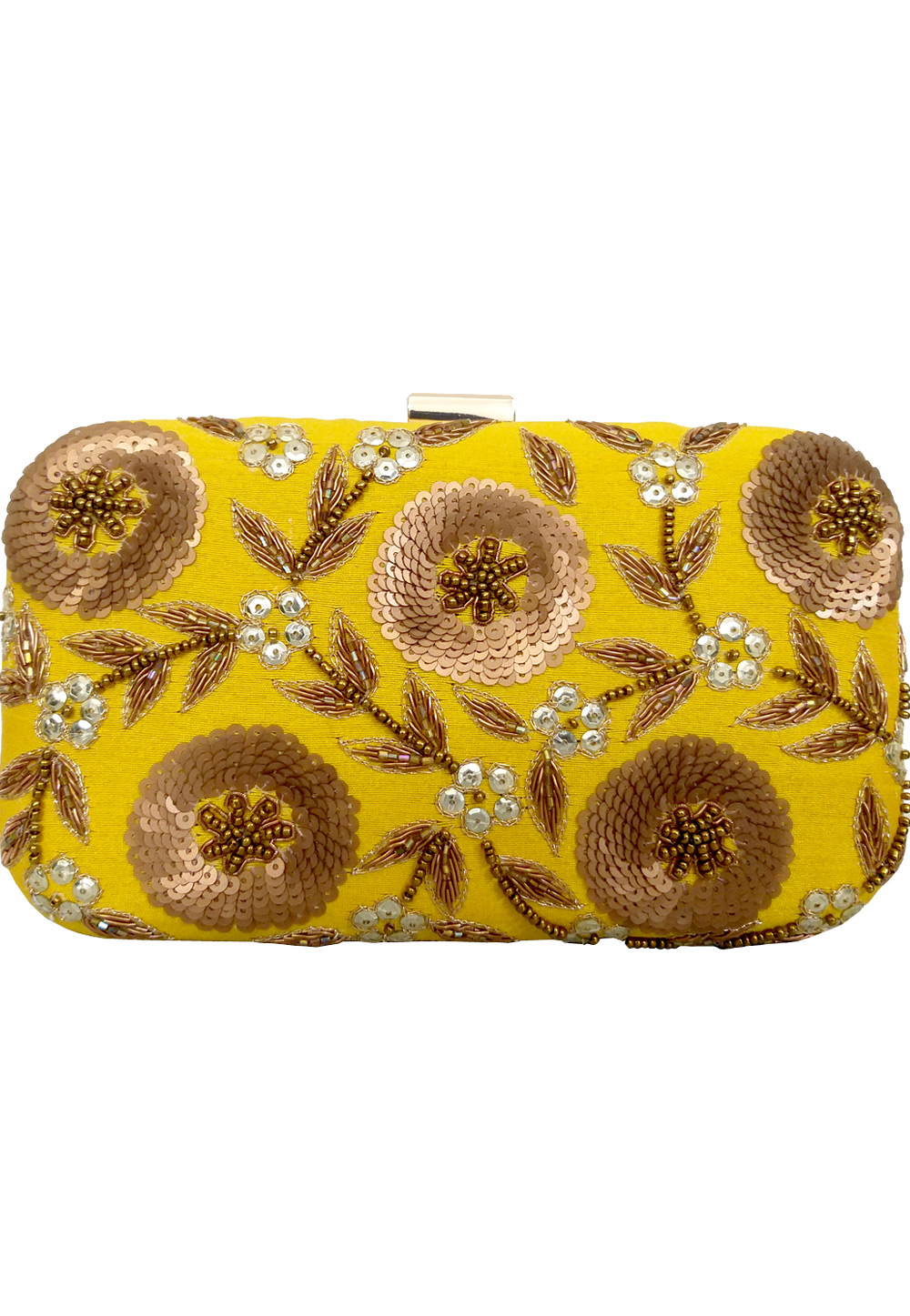 Yellow Synthetic Embroidered Clutch 225840