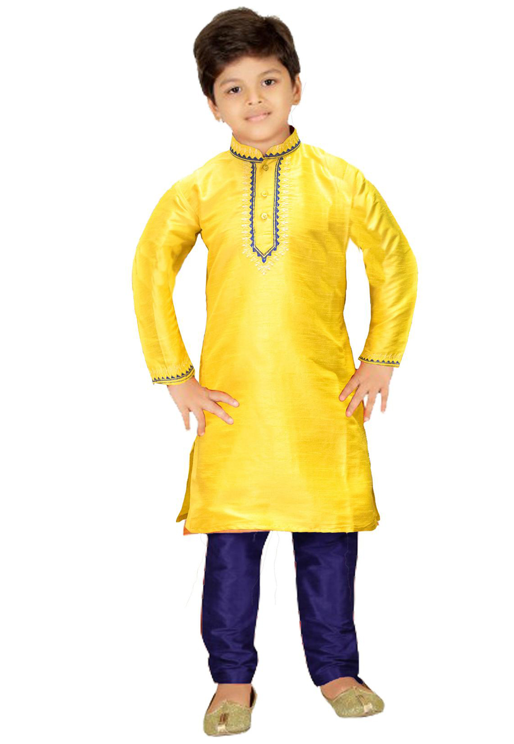 Yellow Dupion Silk Kids Kurta Pajama 226269