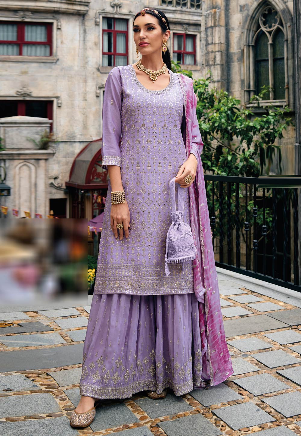 Lavender Chinon Readymade Sharara Suit 268786