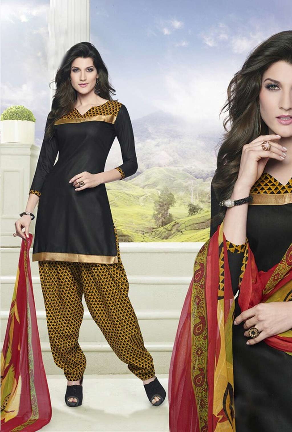 Black Cotton Punjabi Suit 57460