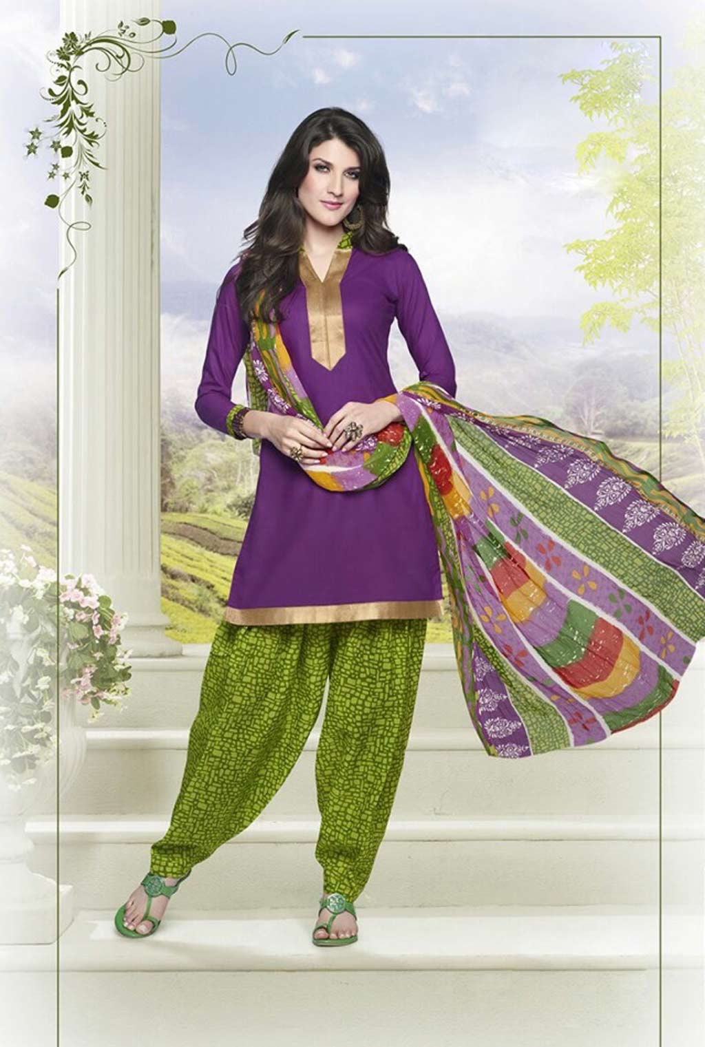 Purple Cotton Punjabi Salwar Kameez 57461