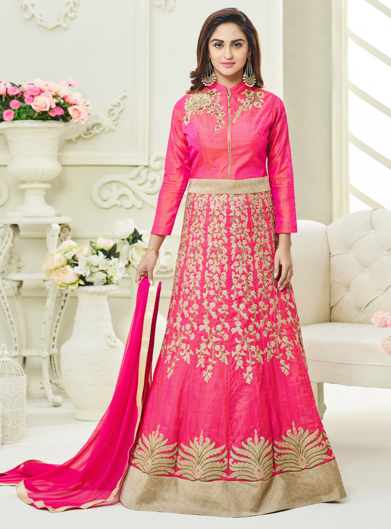 Krystle Dsouza Pink Silk Floor Length Anarkali Suit 95623