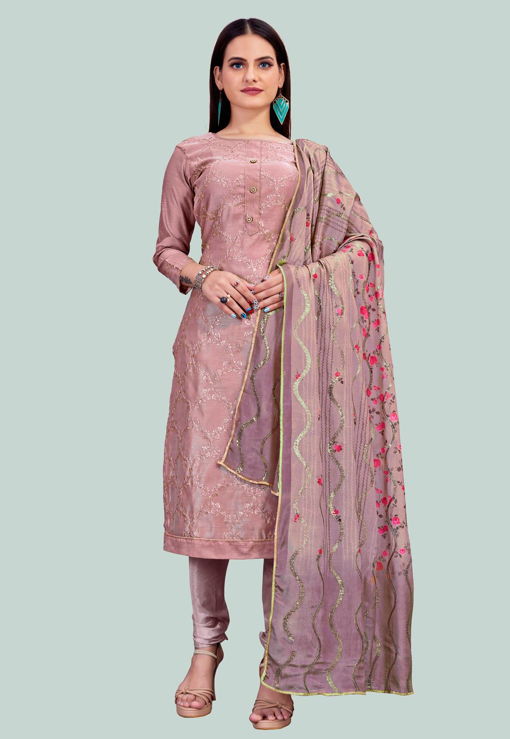 Pink Chanderi Churidar Salwar Suit 238359