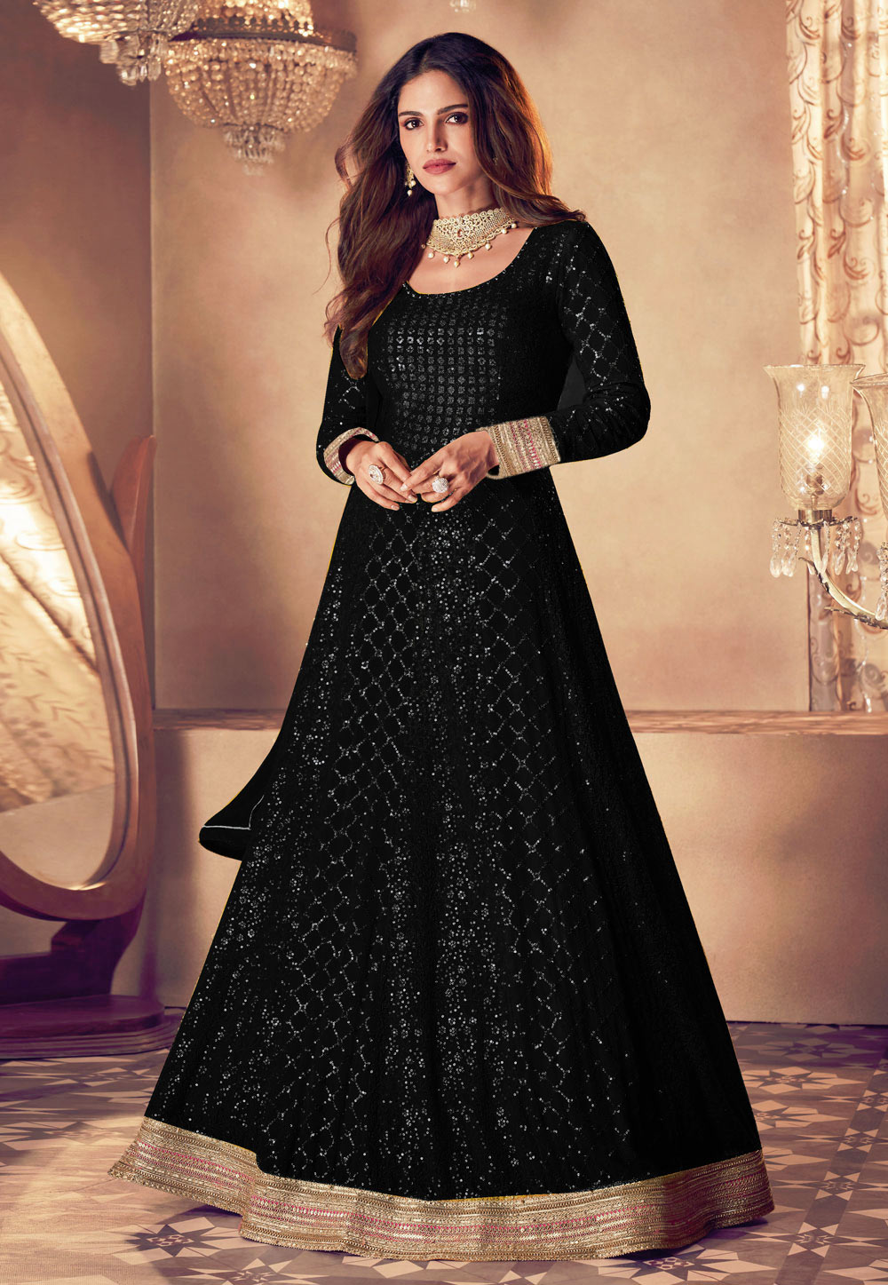 Black Georgette Abaya Style Anarkali Suit 252294